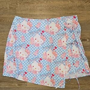 NWOT 3X Hello Kitty And Milk Bottles Pink and Blue Gingham Floral Wrap Skirt